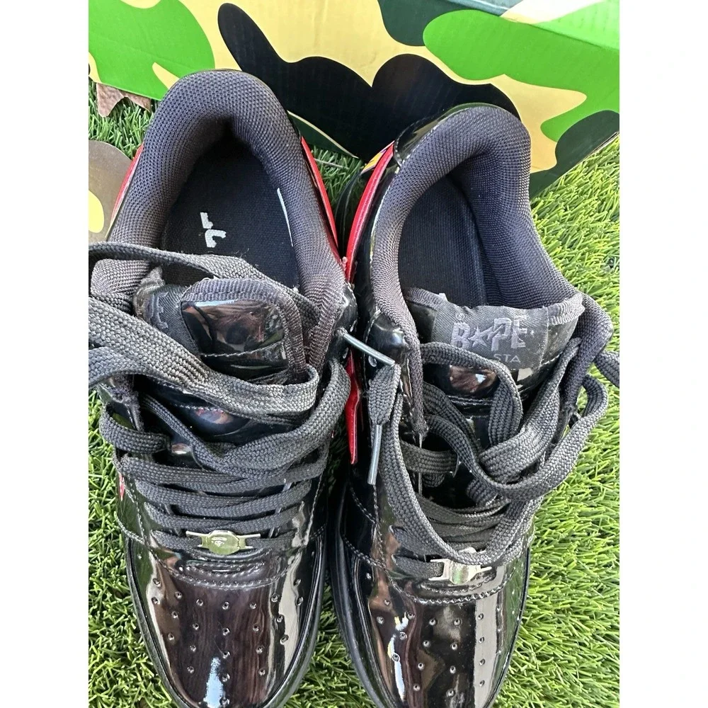 A Bathing Ape BAPE STA Shark Patent Black Red US 9.5 EU 43 w/ Box